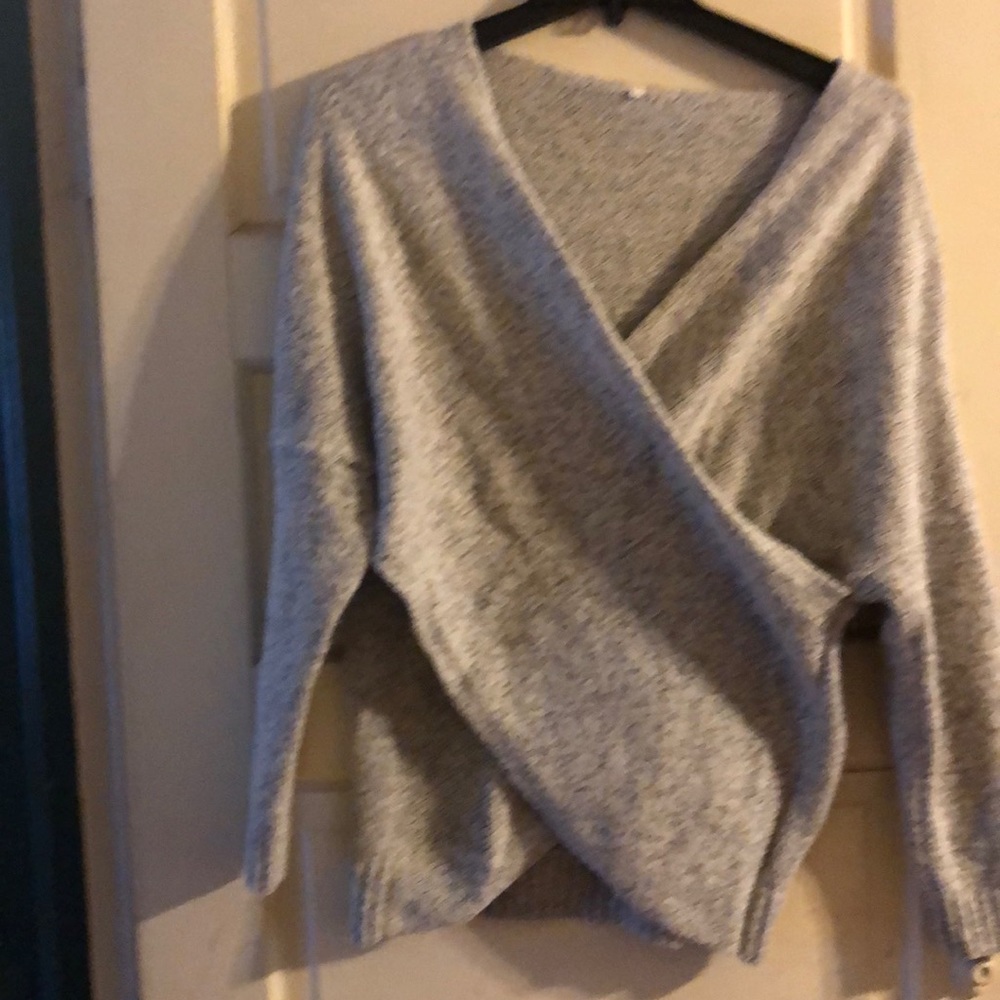 Gray/white cross body sweater. Large